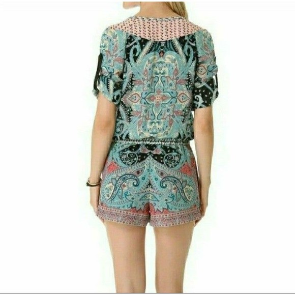 BCBGMAXAZRIA ROMPER BOHO HIPPIE ROMPER SCARF PRINT SIZE MEDIUM WOMEN MEDIUM NWOT - Picture 7 of 11